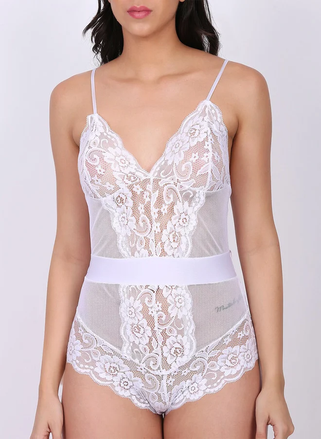 Laceandme Laceandme White Baby Doll With Satin Belt Detail